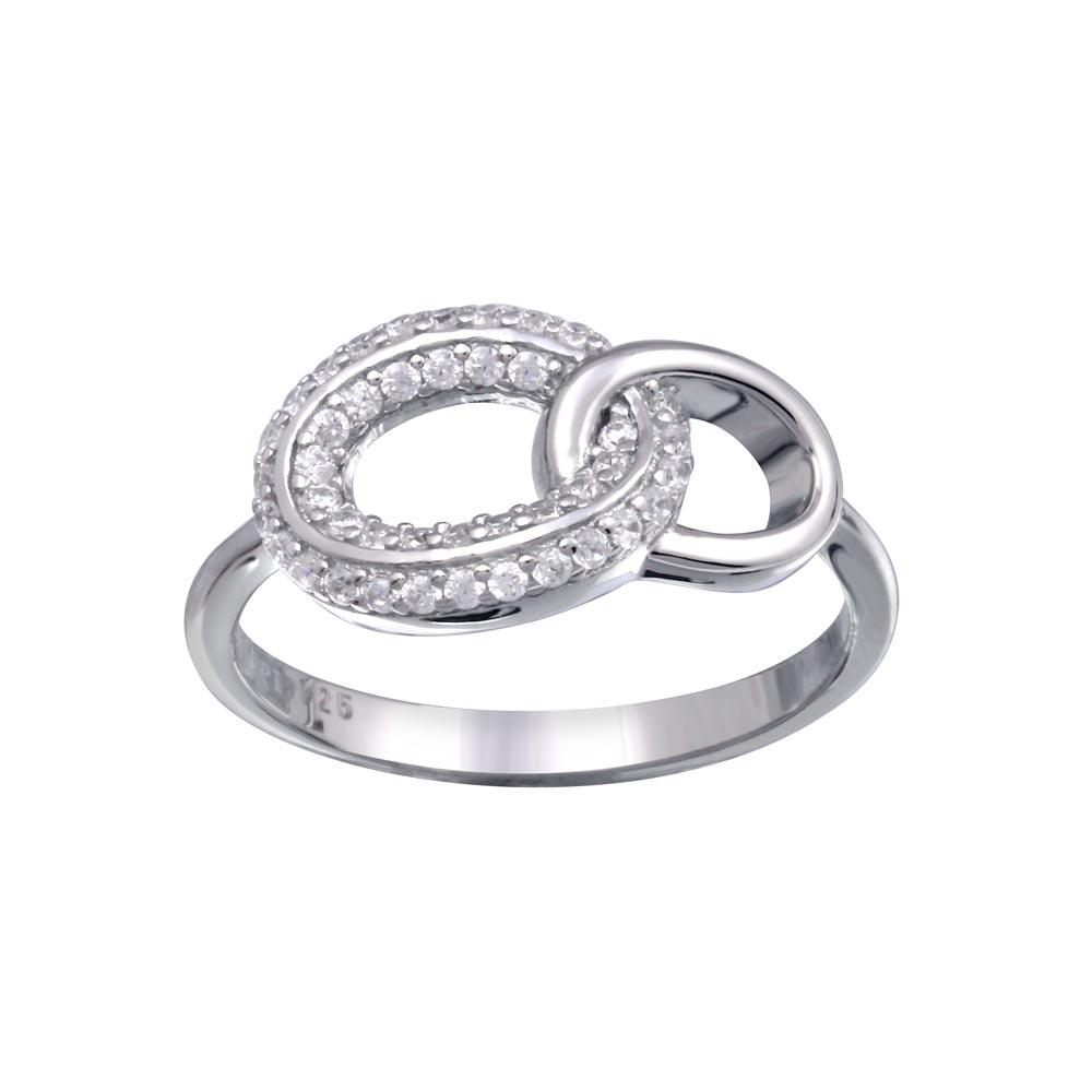 Rhodium Plated 925 Sterling Silver Open Oval Link Clear CZ Ring Sizes 5-9