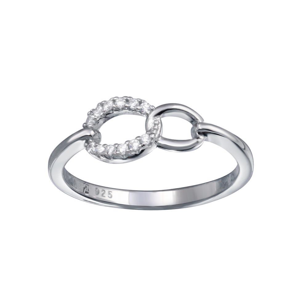 Rhodium Plated 925 Sterling Silver Small Open Oval Link Clear CZ Ring Sizes 5-9