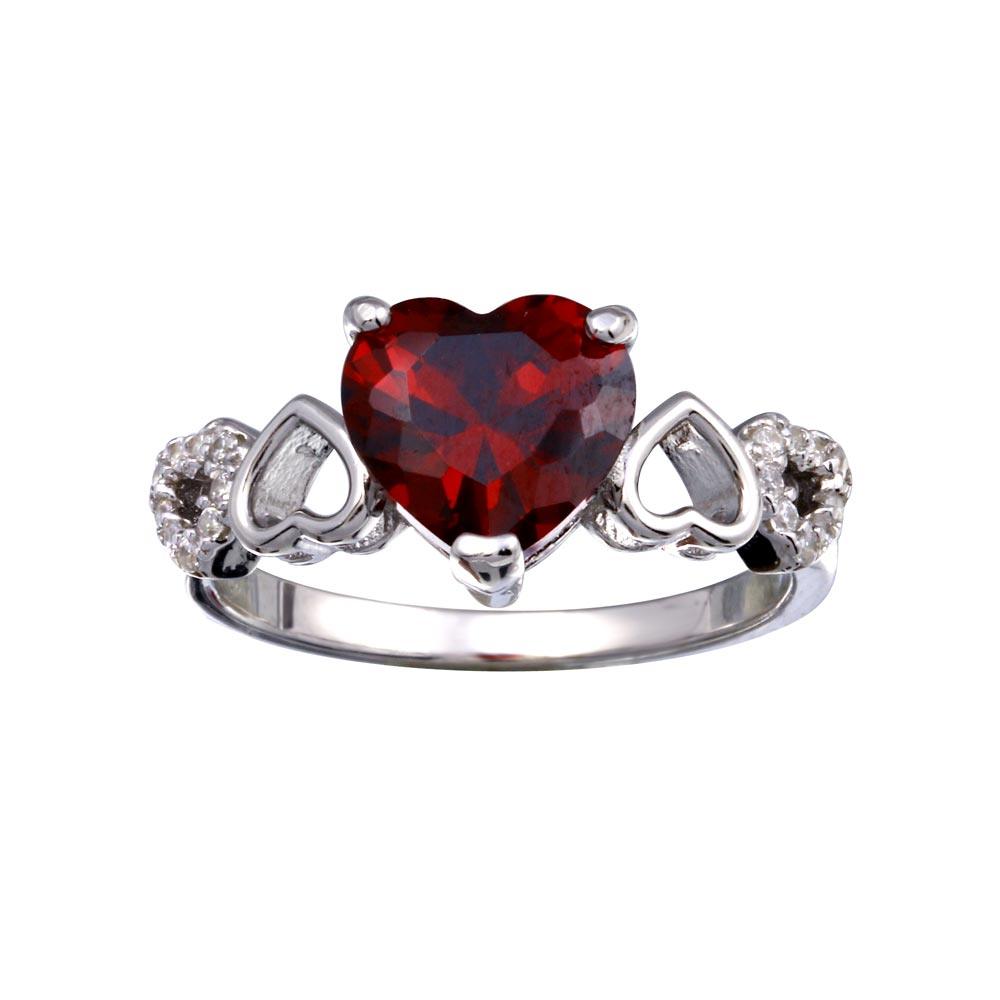 Rhodium Plated 925 Sterling Silver Heart Love Red Clear CZ Ring Sizes 5-9
