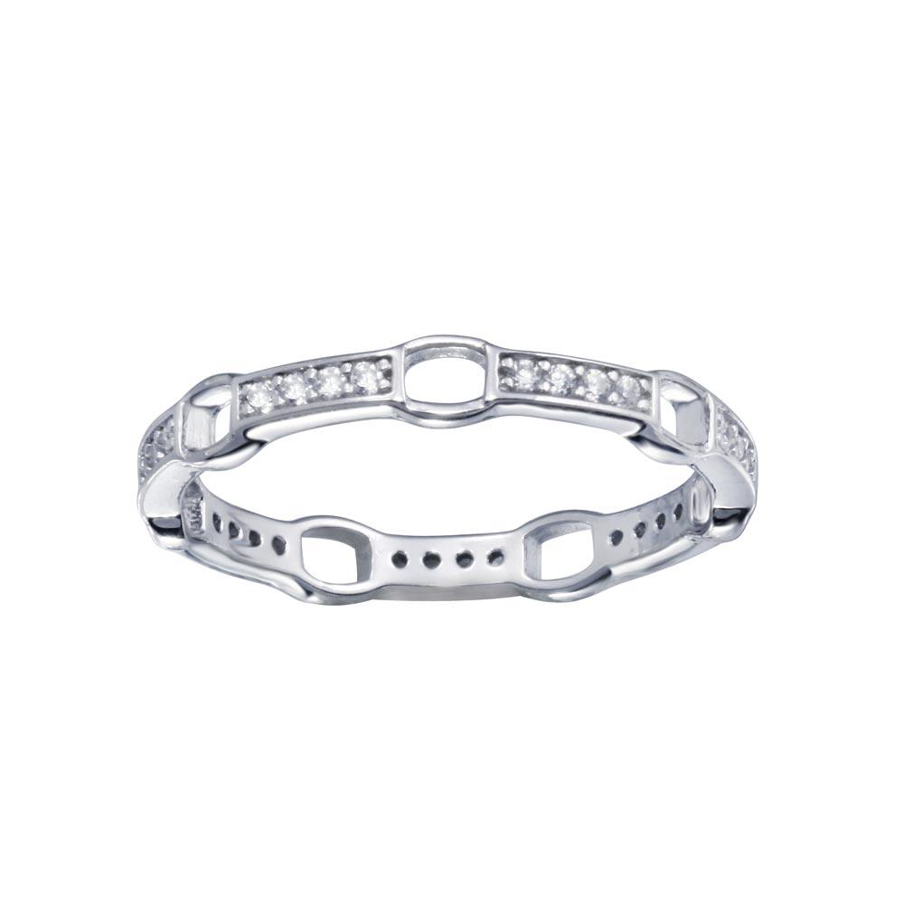 Rhodium Plated 925 Sterling Silver Clear CZ Link Eternity Band Ring Sizes 5-9