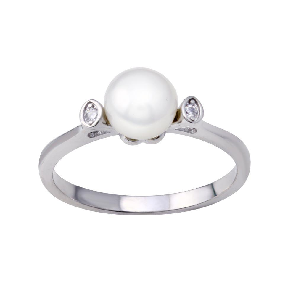 Rhodium Plated 925 Sterling Silver Mother of Pearl Clear CZ Ring Band Sizes 5-9