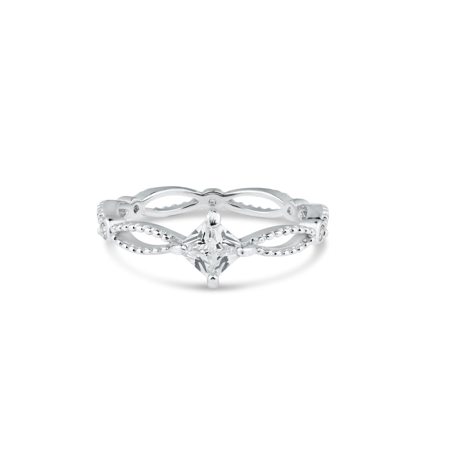 Rhodium Plated 925 Sterling Silver Marquise Clear CZ Ring Band Sizes 5-9