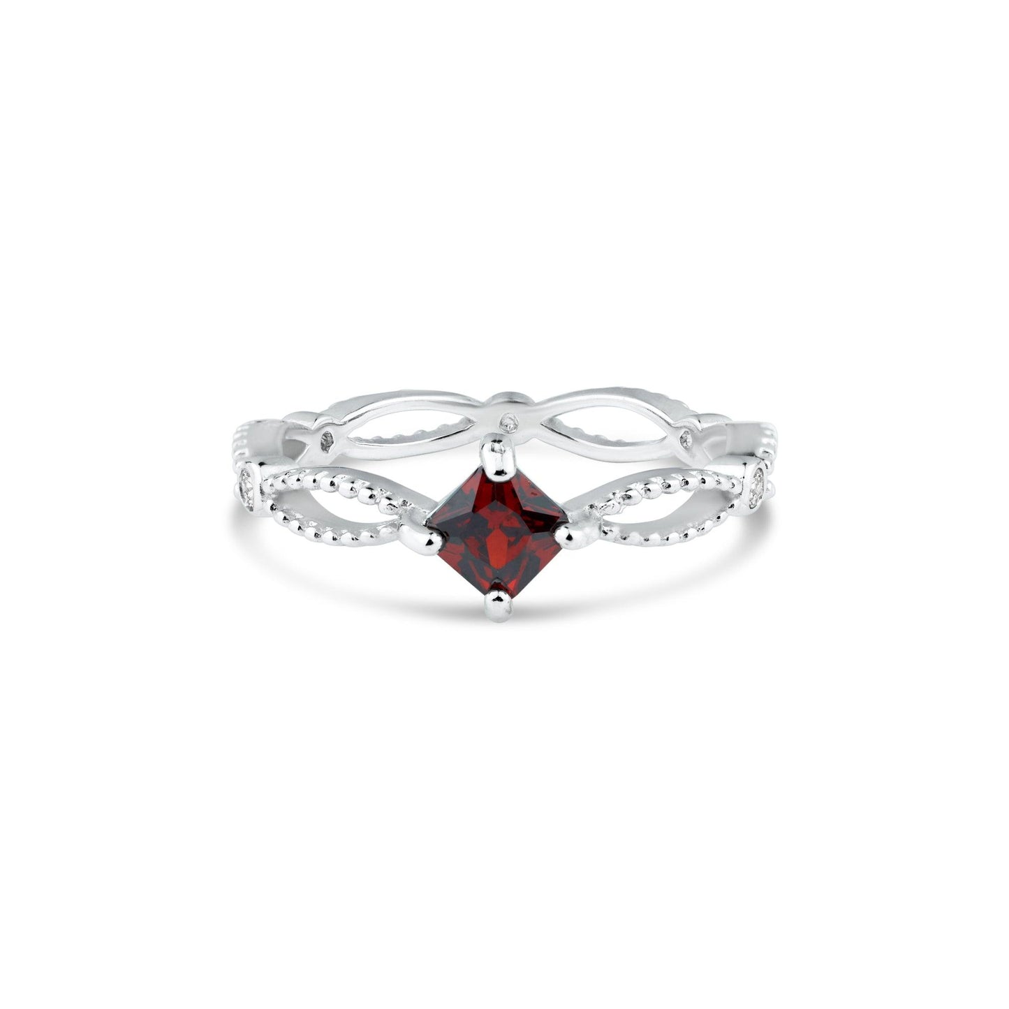 Rhodium Plated 925 Sterling Silver Marquise Red CZ Ring Band Sizes 5-9