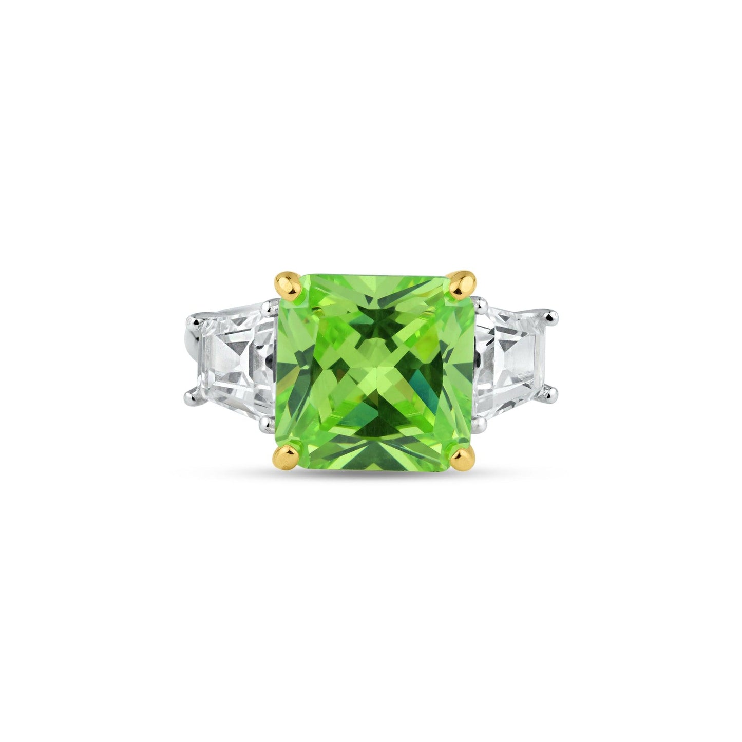 Rhodium Plated 925 Sterling Silver Past Present Future Green CZ Ring Sizes 5-9