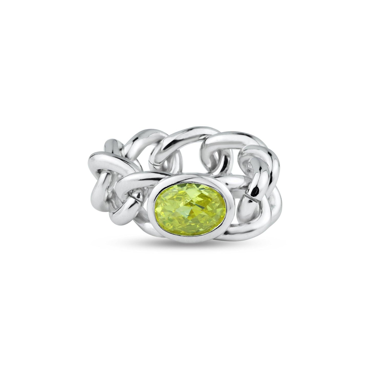 Rhodium Plated 925 Sterling Silver Chain Ring Yellow CZ Ring Band Sizes 5-9