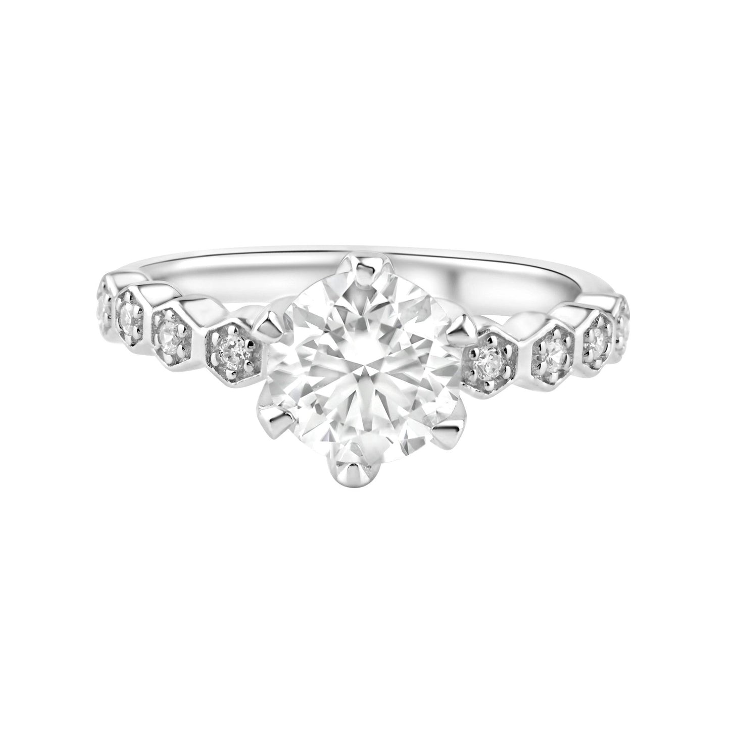 Rhodium Plated 925 Sterling Silver 1 Carat Moissanite Clear CZ Ring Sizes 5-9