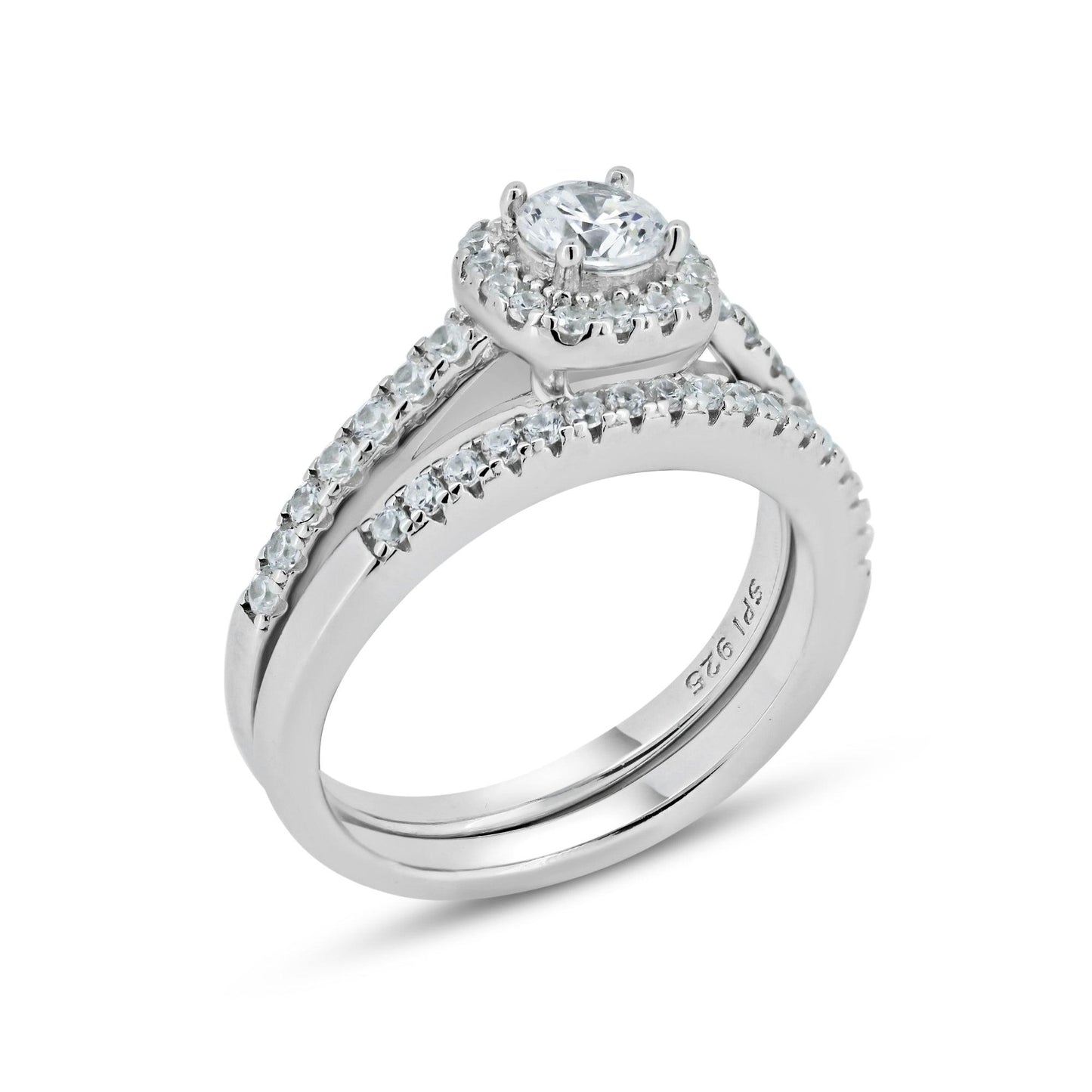 925 Sterling Silver Nickel Free Rhodium Plated Round CZ Bridal Ring Sizes 5-9