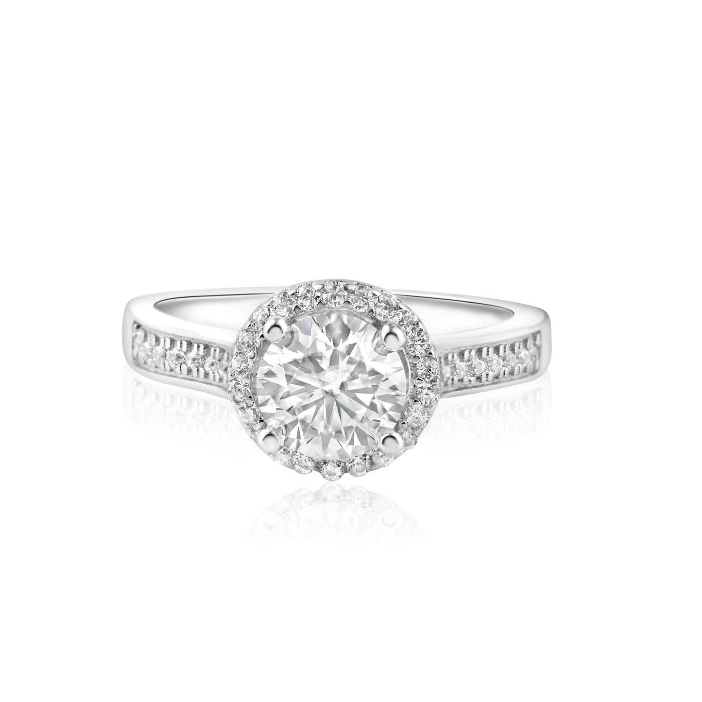 Rhodium Plated 925 Sterling Silver 1 Carat Clear Moissanite Ring Band Sizes 5-9
