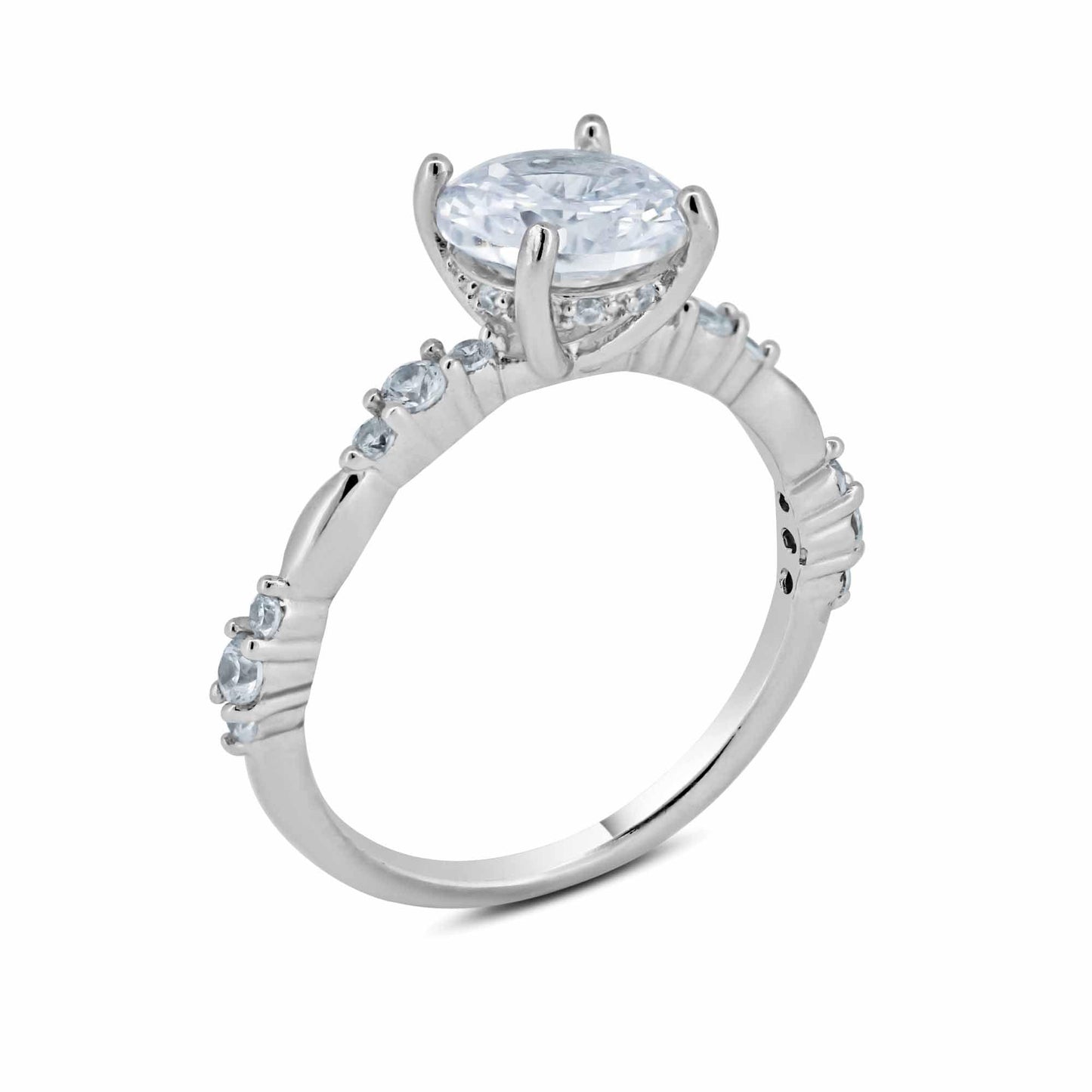 Rhodium Plated Sterling Silver 925 Clear Round CZ Engagement Ring Band Sizes 5-9