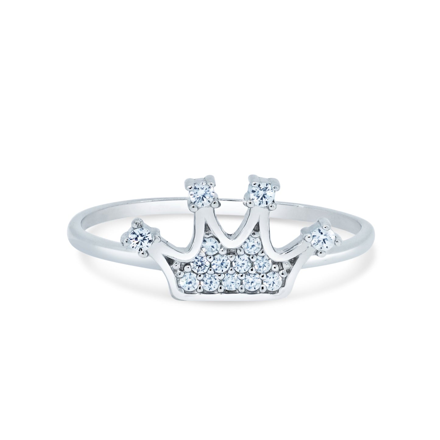 Rhodium Plated 925 Sterling Silver Crown Design Clear CZ Ring Band Sizes 5-9
