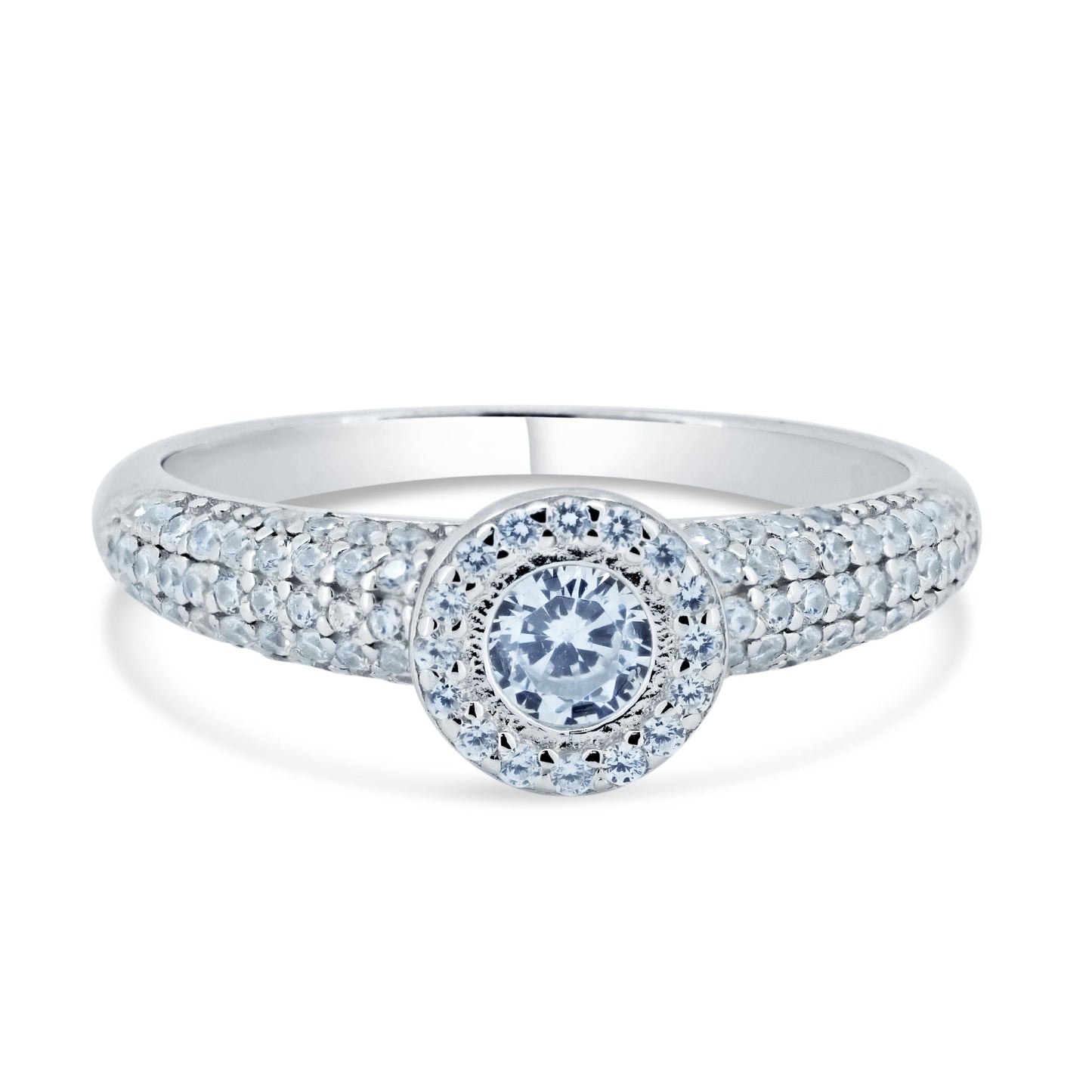 Rhodium Plated 925 Sterling Silver Halo Engagement CZ Encrusted Ring Sizes 5-9