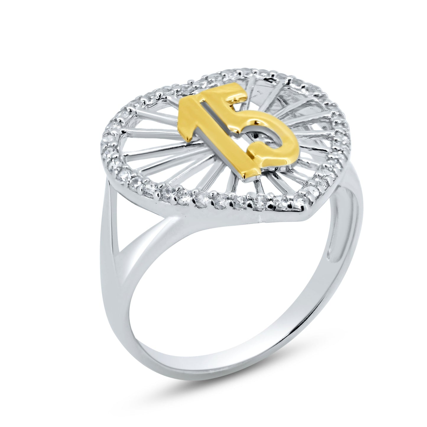 Sterling Silver 925 Rhodium Plated Quinceanera 15 Heart CZ Ring Band Sizes 5-9