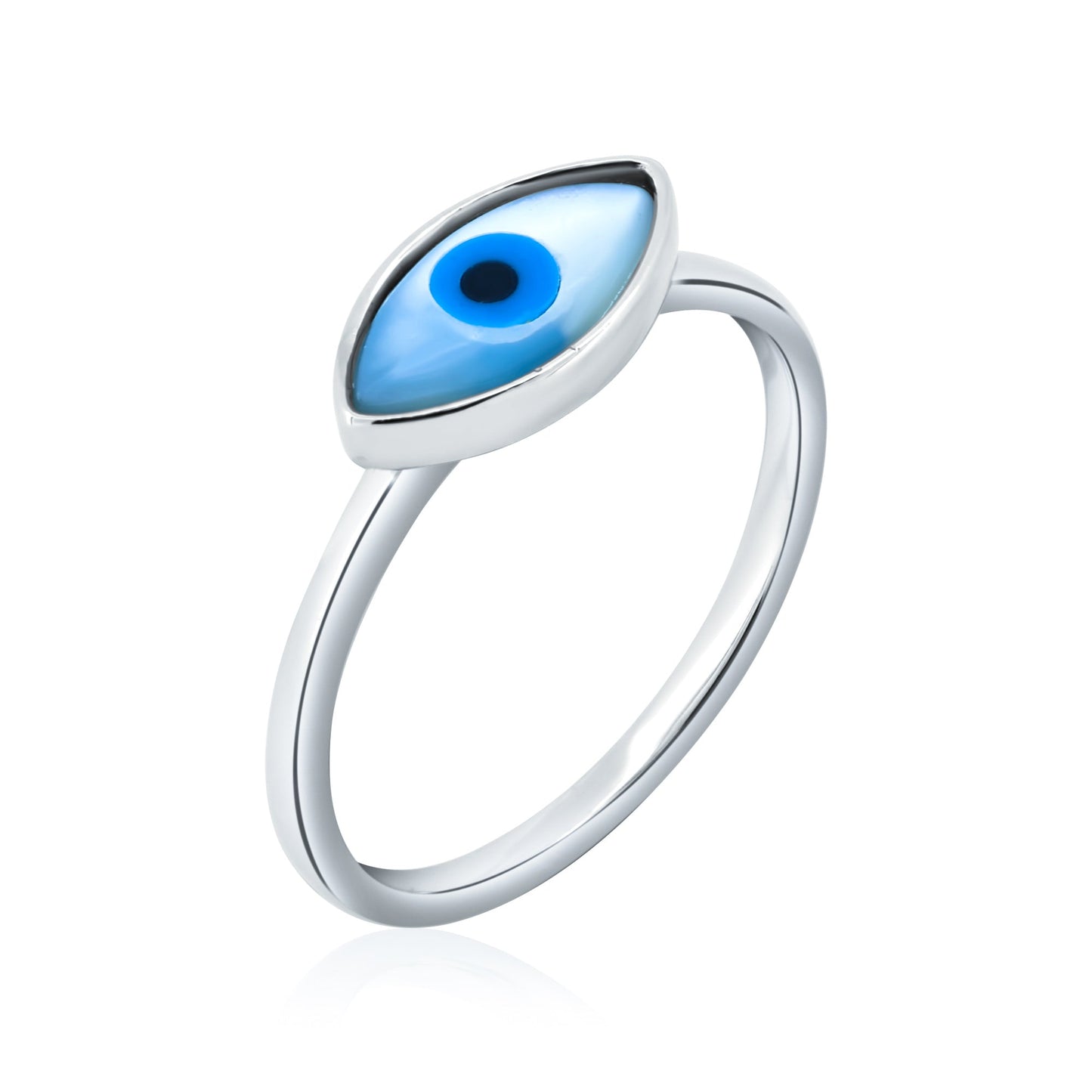 Rhodium Plated 925 Sterling Silver Eye Mother of Pearl Ring Band Sizes 5-9
