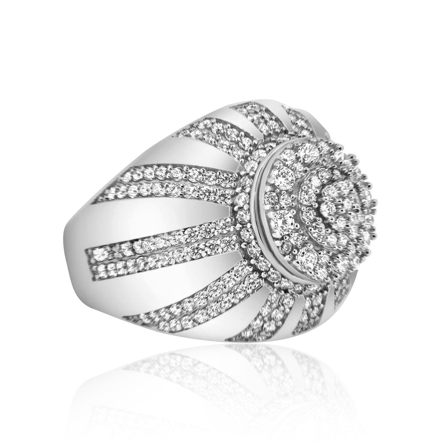 925 Sterling Silver Rhodium Plated CZ Encrusted Raising Sun Ring Band Sizes 9-12
