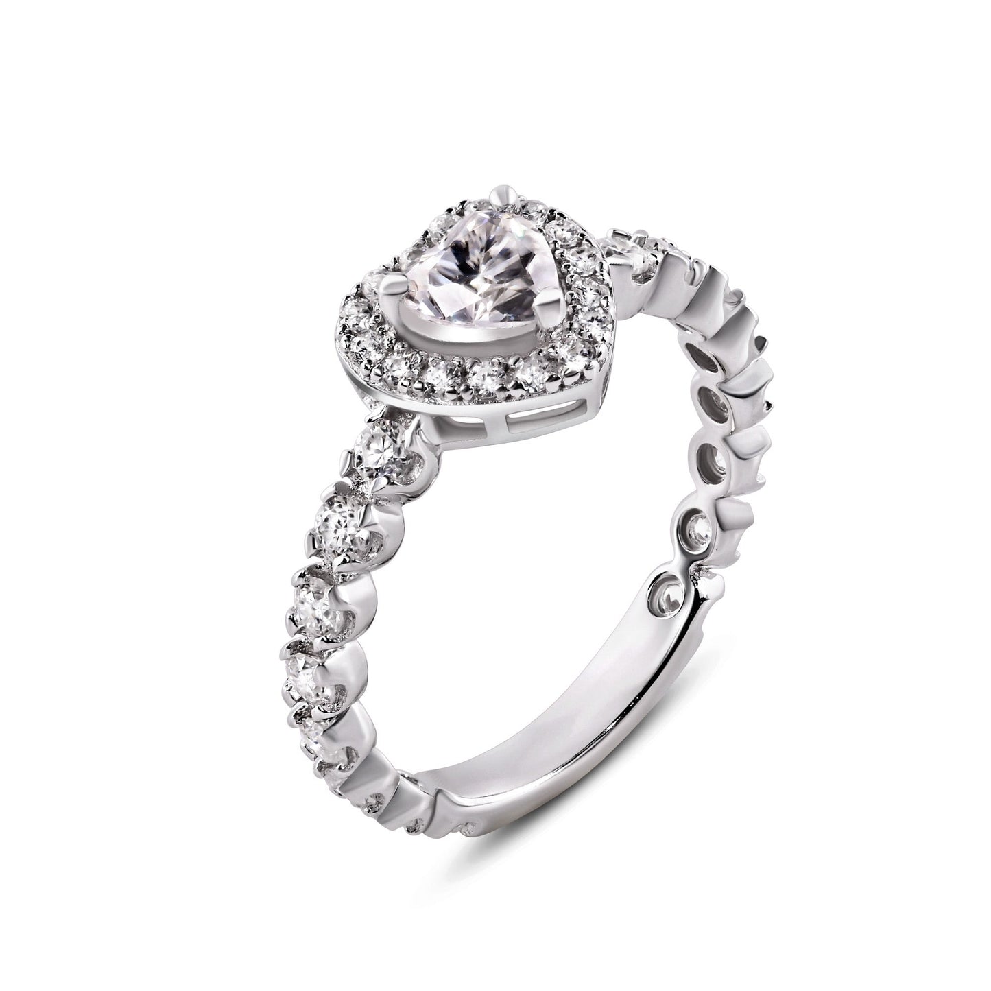 925 Sterling Silver Rhodium Plated Moissanite Heart Band Love Ring Sizes 5-9
