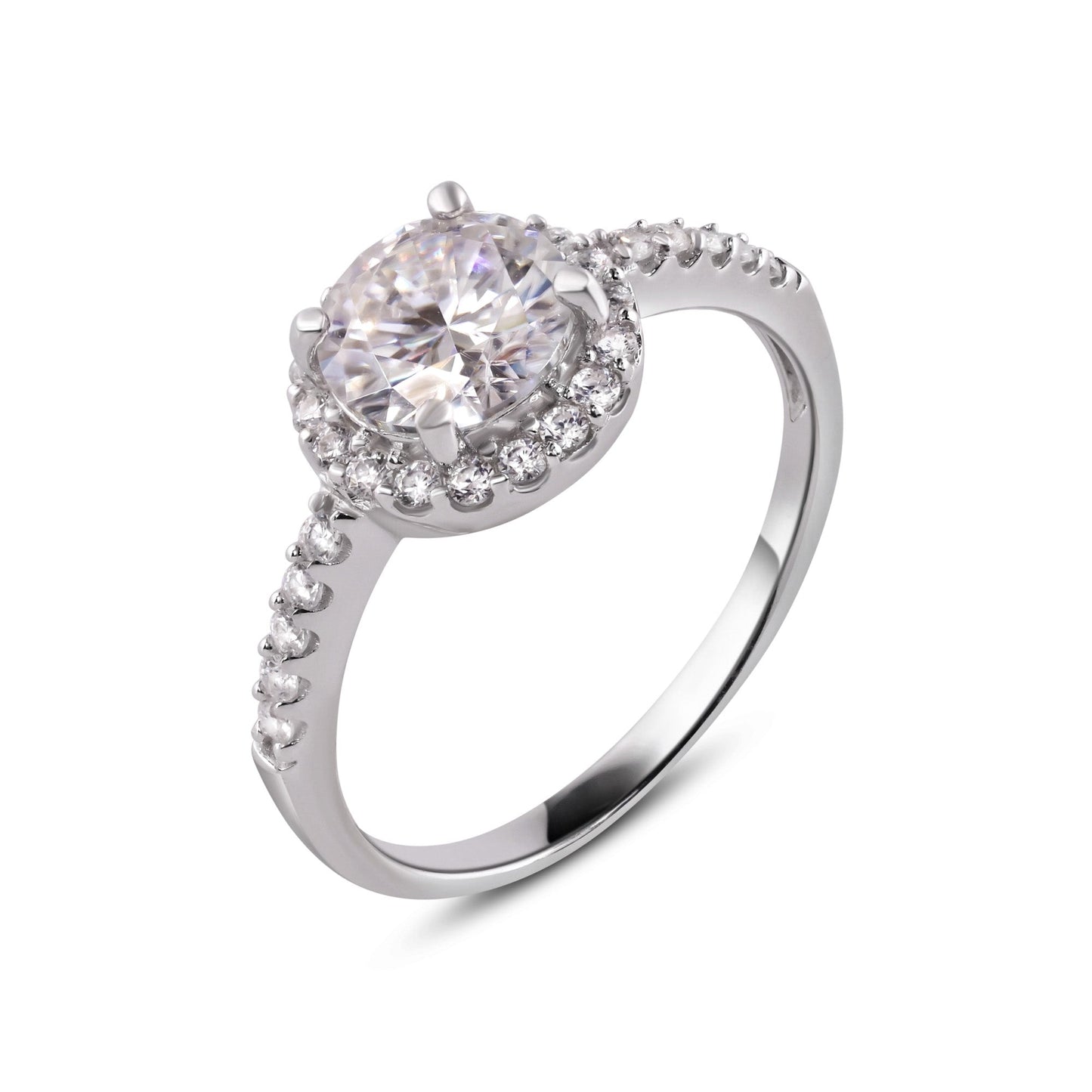 925 Sterling Silver Rhodium Plated Moissanite Engagement Halo Ring Sizes 5-9