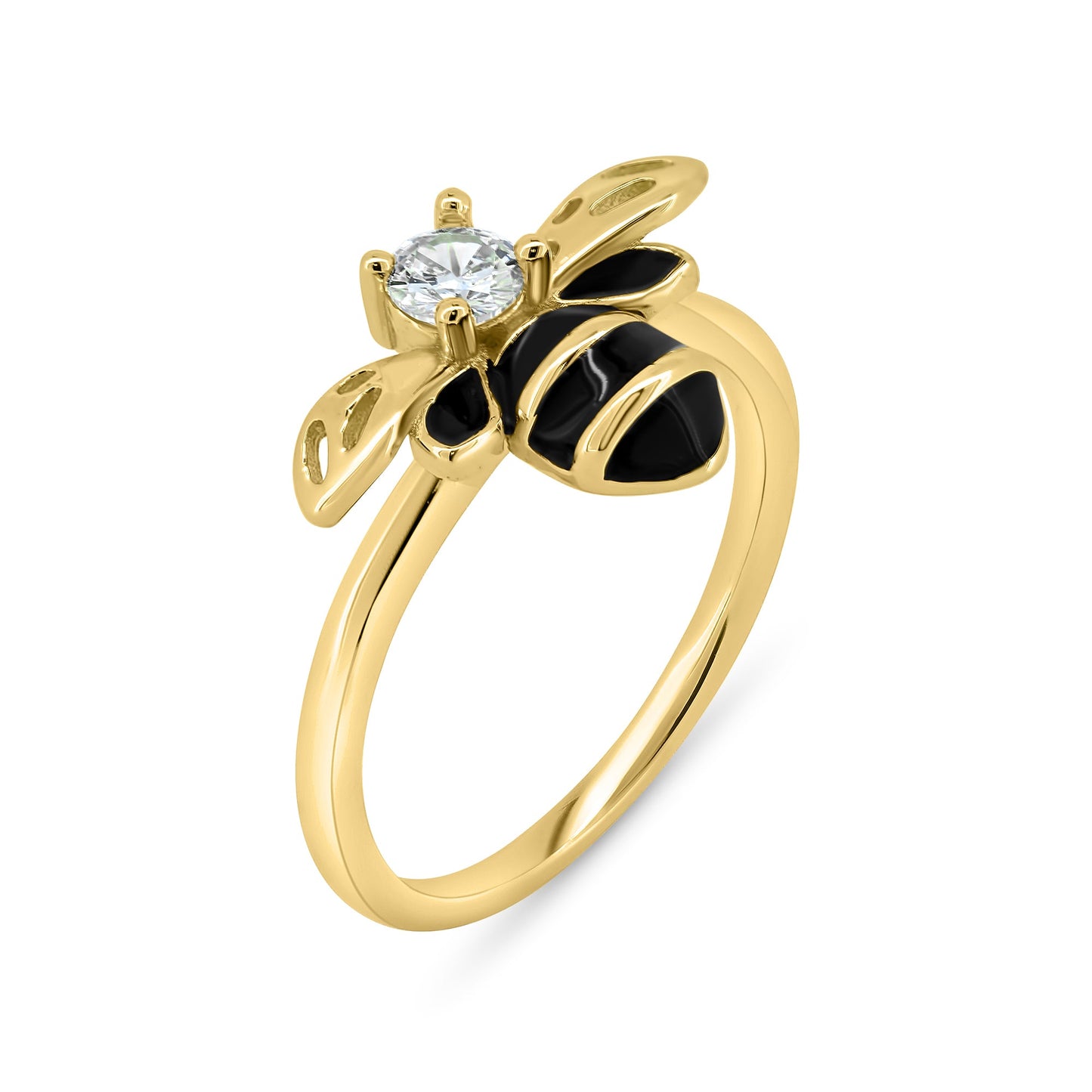 Gold Plated 925 Sterling Silver Honey Bee Clear CZ Ring Band Sizes 5-9