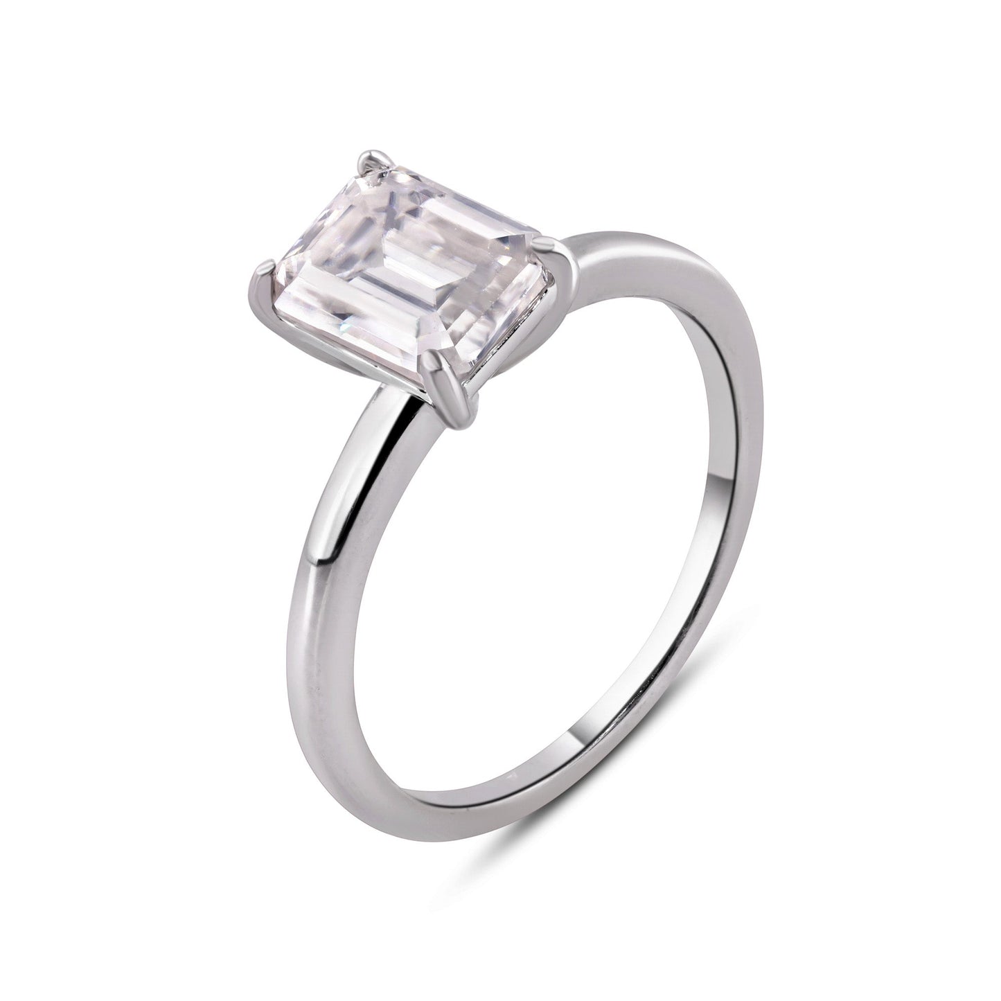 Rhodium Plated 925 Sterling Silver Baguette 2 Carat Moissanite Ring Sizes 5-9