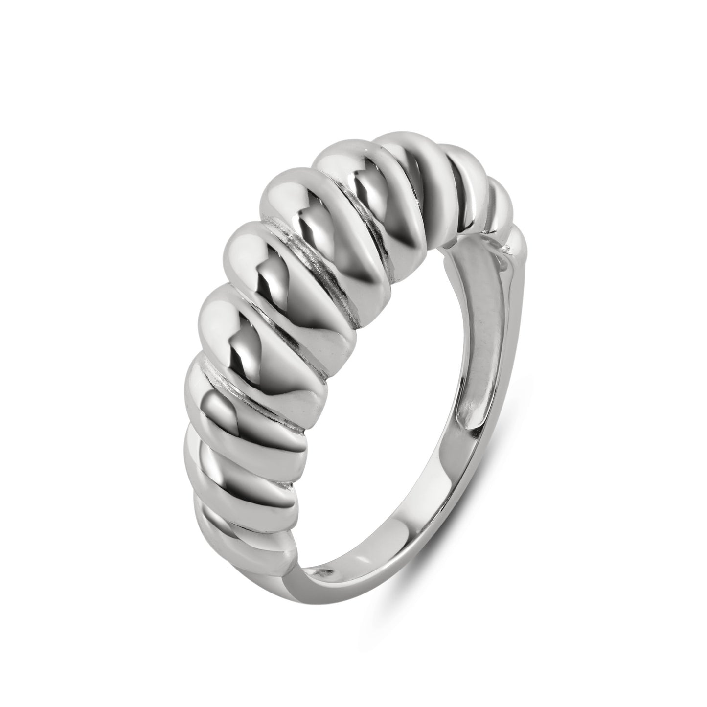Rhodium Plated 925 Sterling Silver Croissant Band Design Ring 7.9mm Sizes 5-9