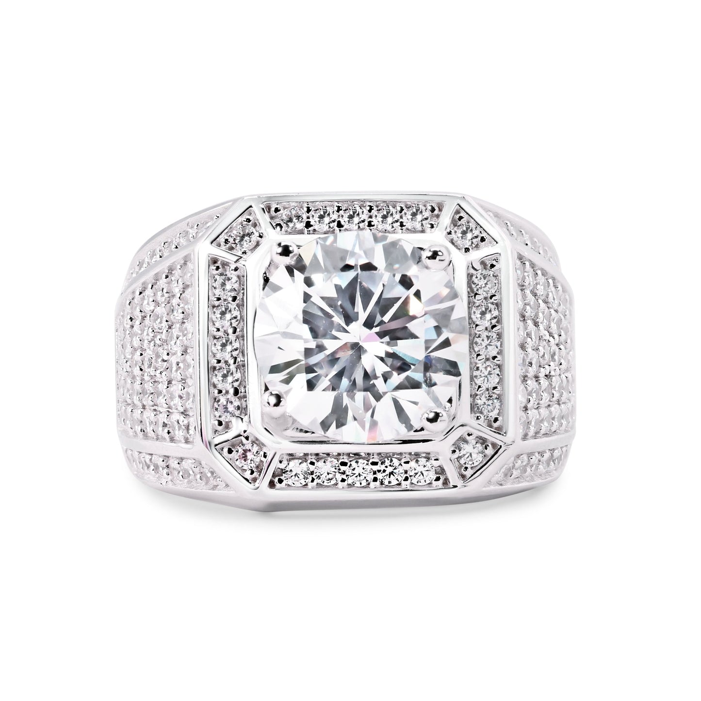 Rhodium Plated 925 Sterling Silver Statement Studded Clear CZ Ring Sizes 9-12