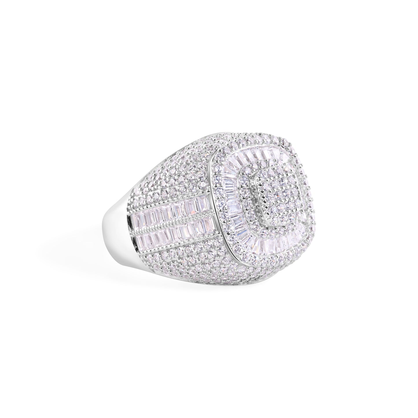 Rhodium Plated 925 Sterling Silver Square Baguette Clear CZ Band Ring Sizes 9-12