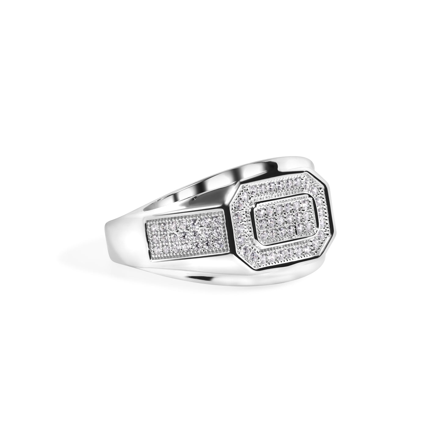 Rhodium Plated 925 Sterling Silver Men's Octagon Clear CZ 13.6mm Ring Sizes 9-12