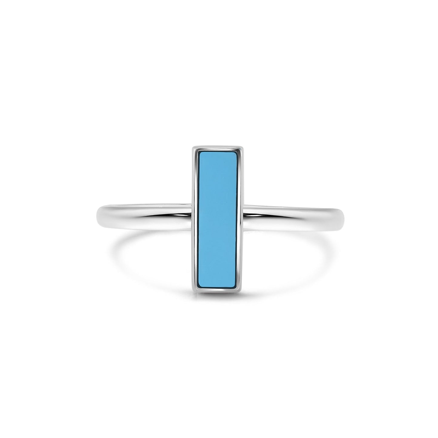 Rhodium Plated 925 Sterling Silver Simulated Turquoise Bar Band Ring Sizes 5-9