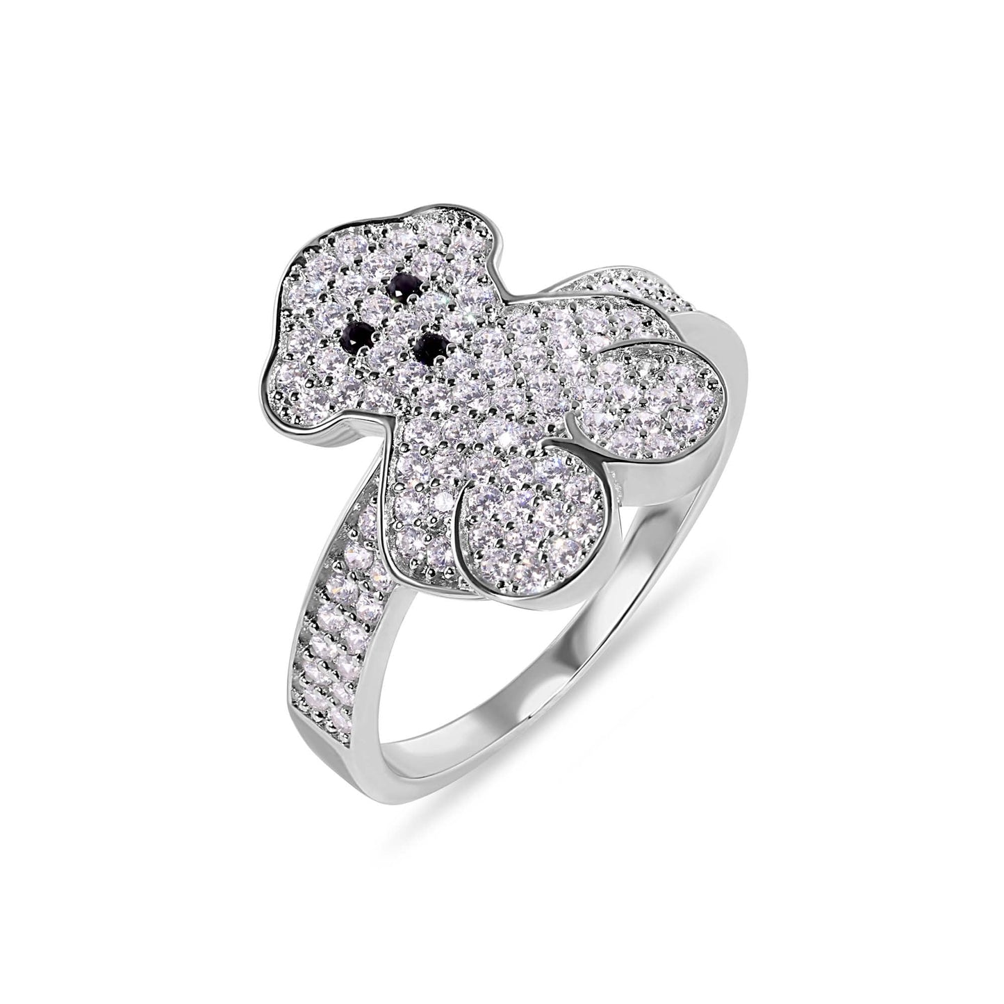 Rhodium Plated 925 Sterling Silver Teddy Bear Clear CZ Studded Ring Sizes 5-9