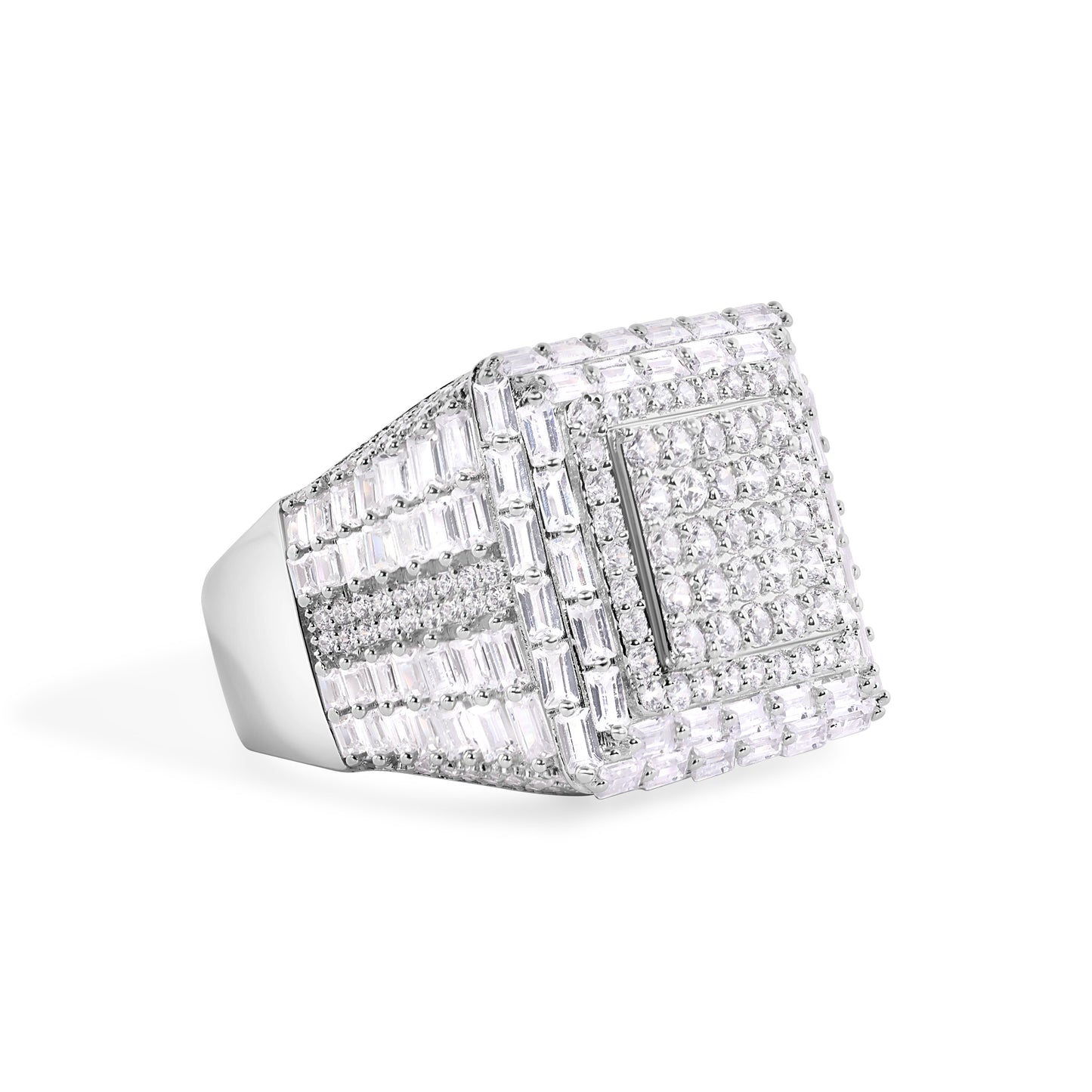 Rhodium Plated 925 Sterling Silver Square Baguette Clear CZ Band Ring Sizes 9-12