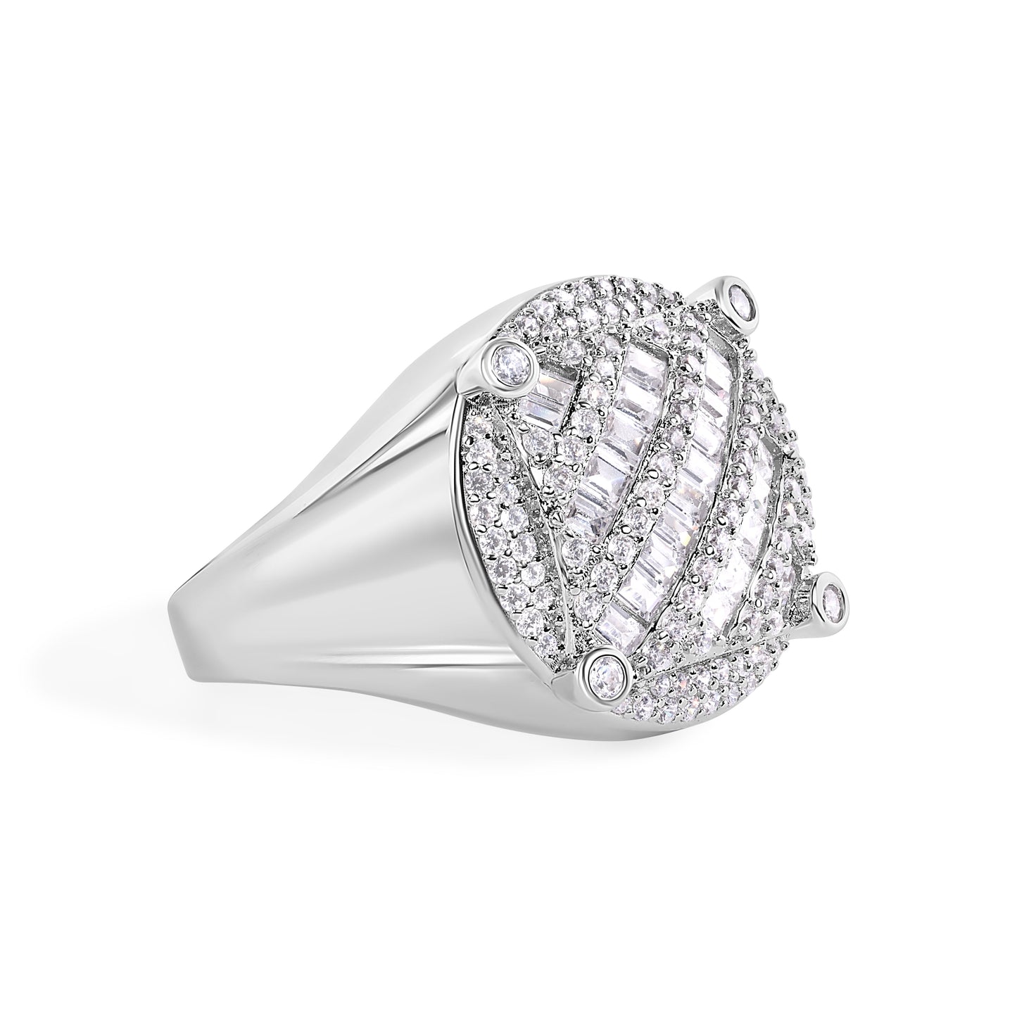 Rhodium Plated 925 Sterling Silver Men's Baguette Clear Band CZ Ring Sizes 9-12