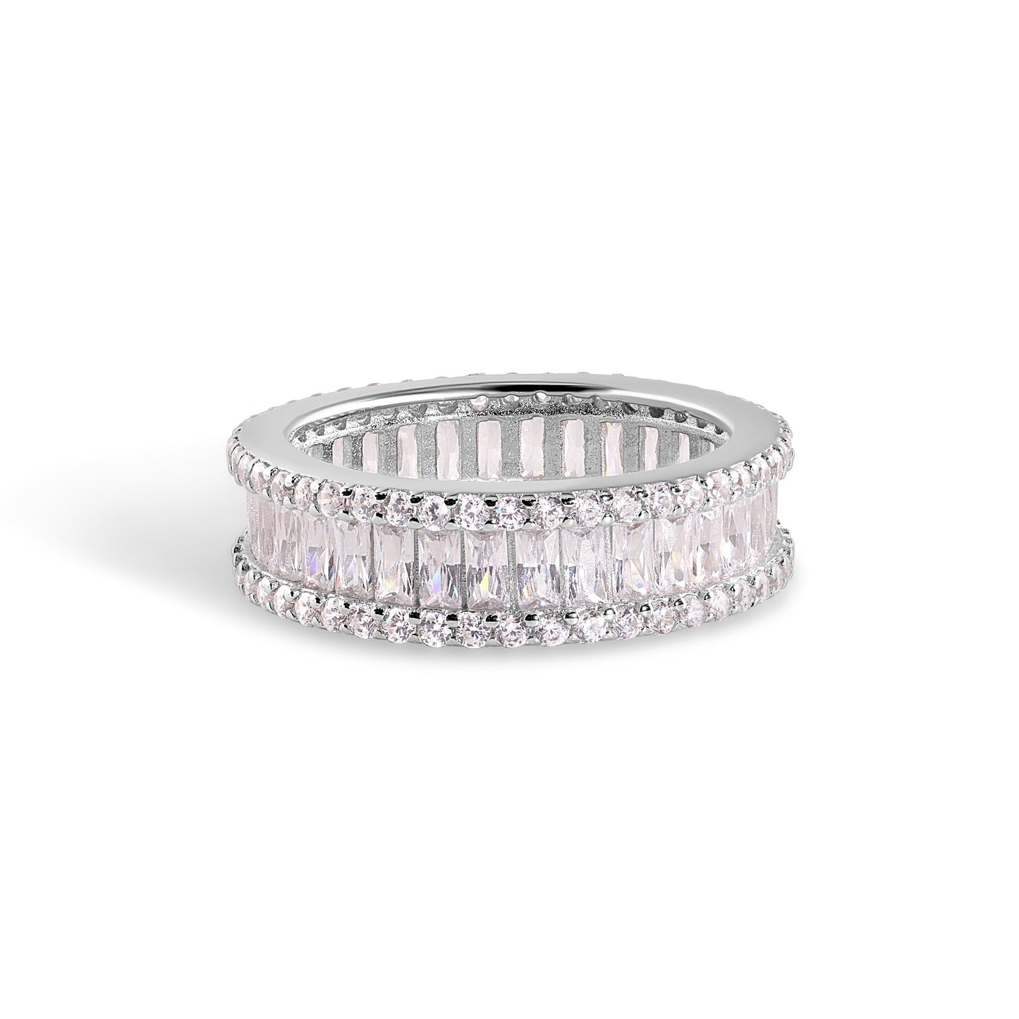 Sterling Silver 925 Rhodium Plated Eternity Baguette Clear CZ Ring Sizes 5-9