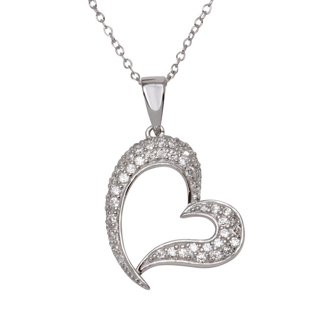 Sterling Silver 925 Rhodium Plated Open Love Promise Heart CZ Dangling Pendant