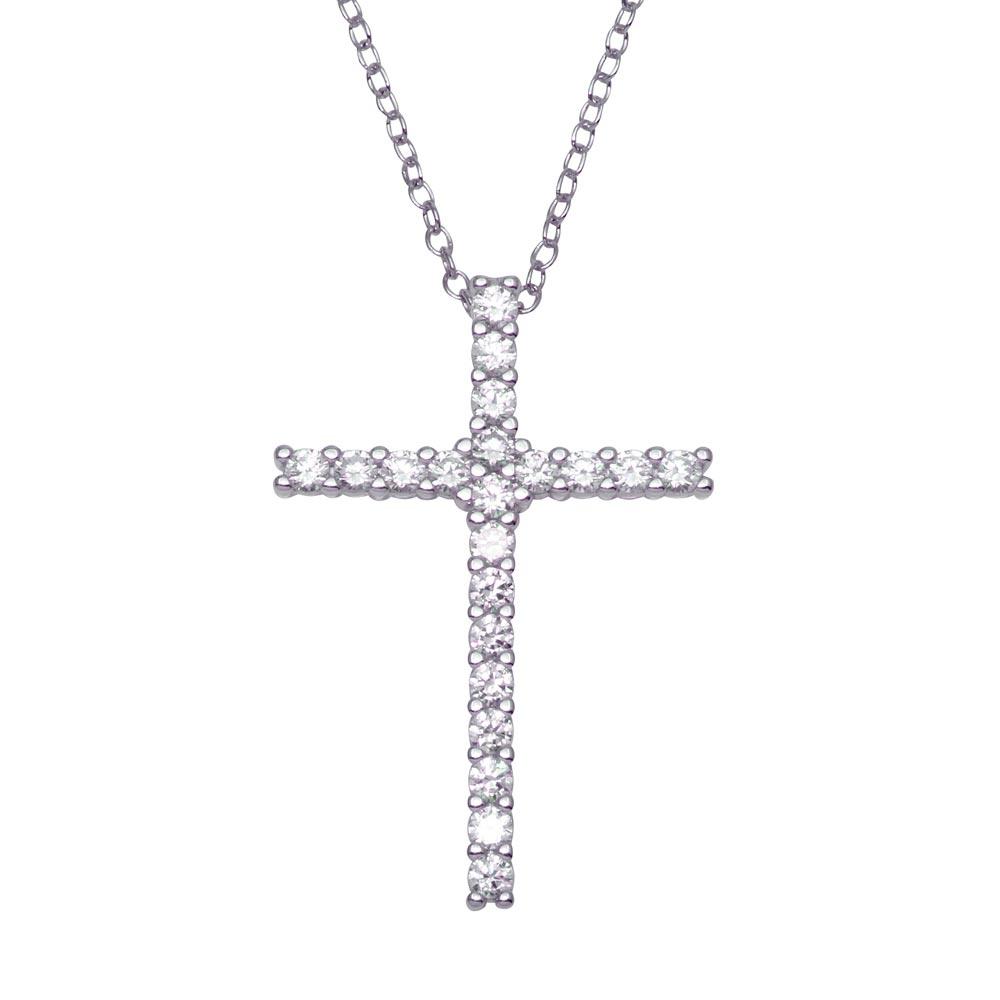 Sterling Silver 925 Rhodium Plated Thin Petite Christian Dainty Cross CZ Pendant