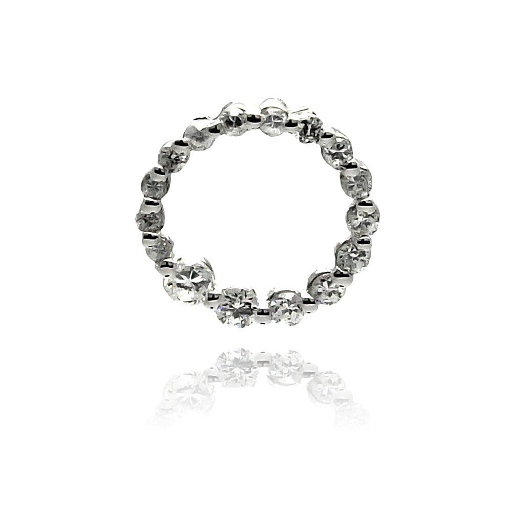 Sterling Silver 925 Rhodium Plated Open Geometric Circle Clear CZ Pendant