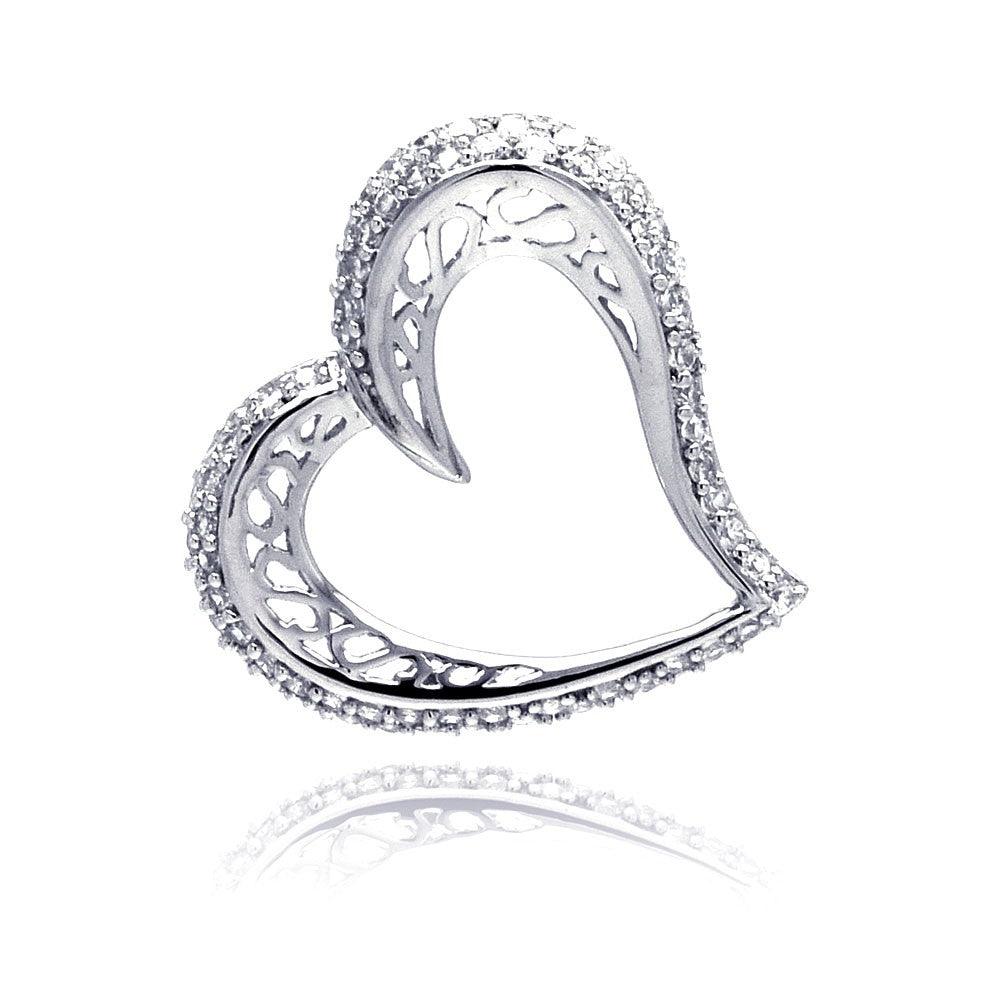 Sterling Silver 925 Promise Love Valentines Open Heart CZ Necklace Pendant