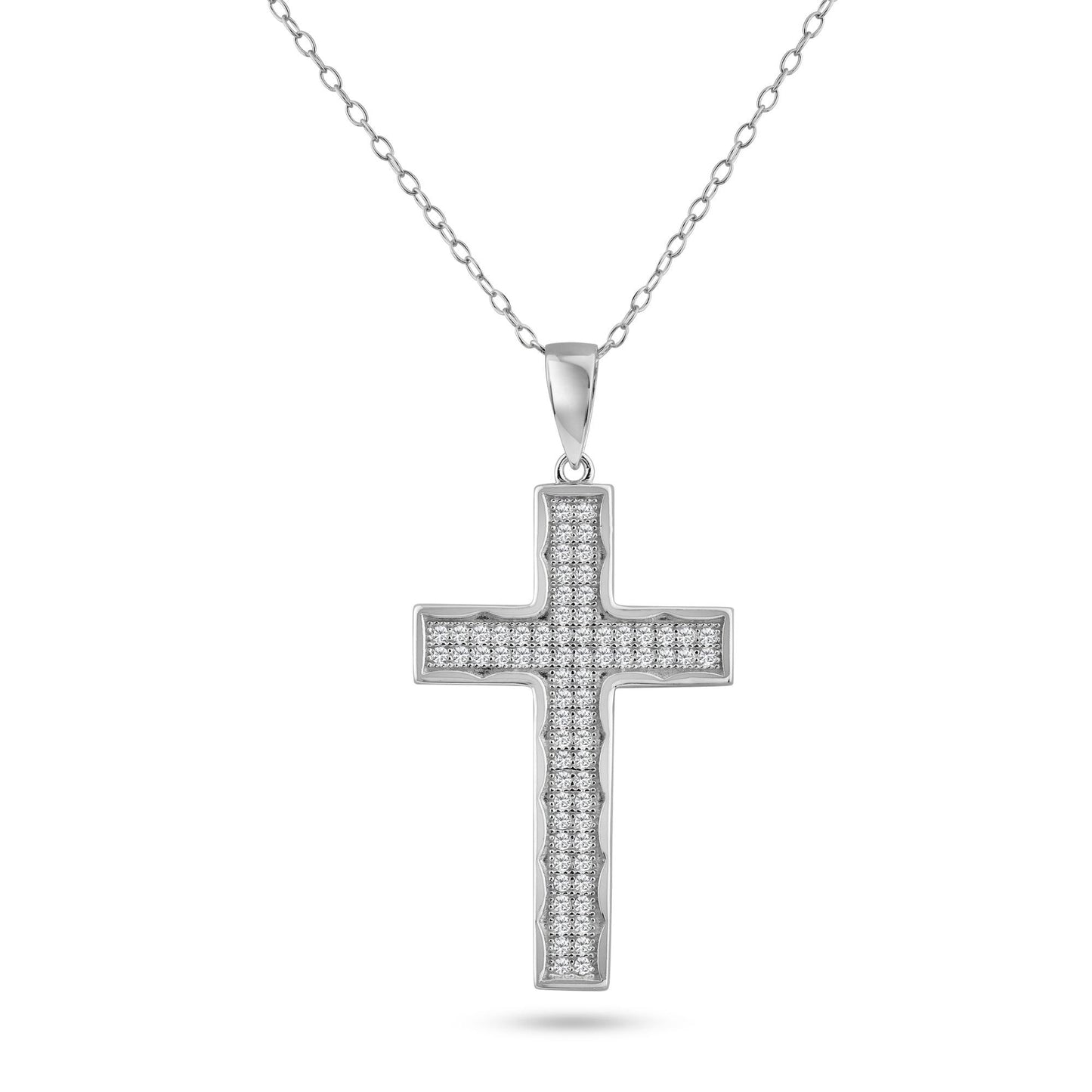Sterling Silver 925 Rhodium Plated Cross Christian Clear CZ Dangling Pendant