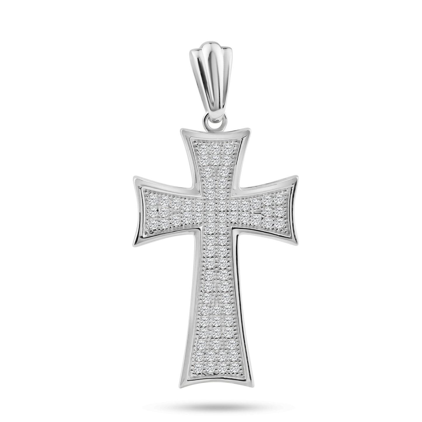 Sterling Silver 925 Rhodium Plated Cross Micro Pave Men's CZ Dangling Pendant