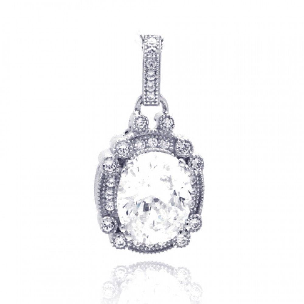 Sterling Silver 925 Rhodium Plated Round Micro Pave White CZ Halo Pendant Charm