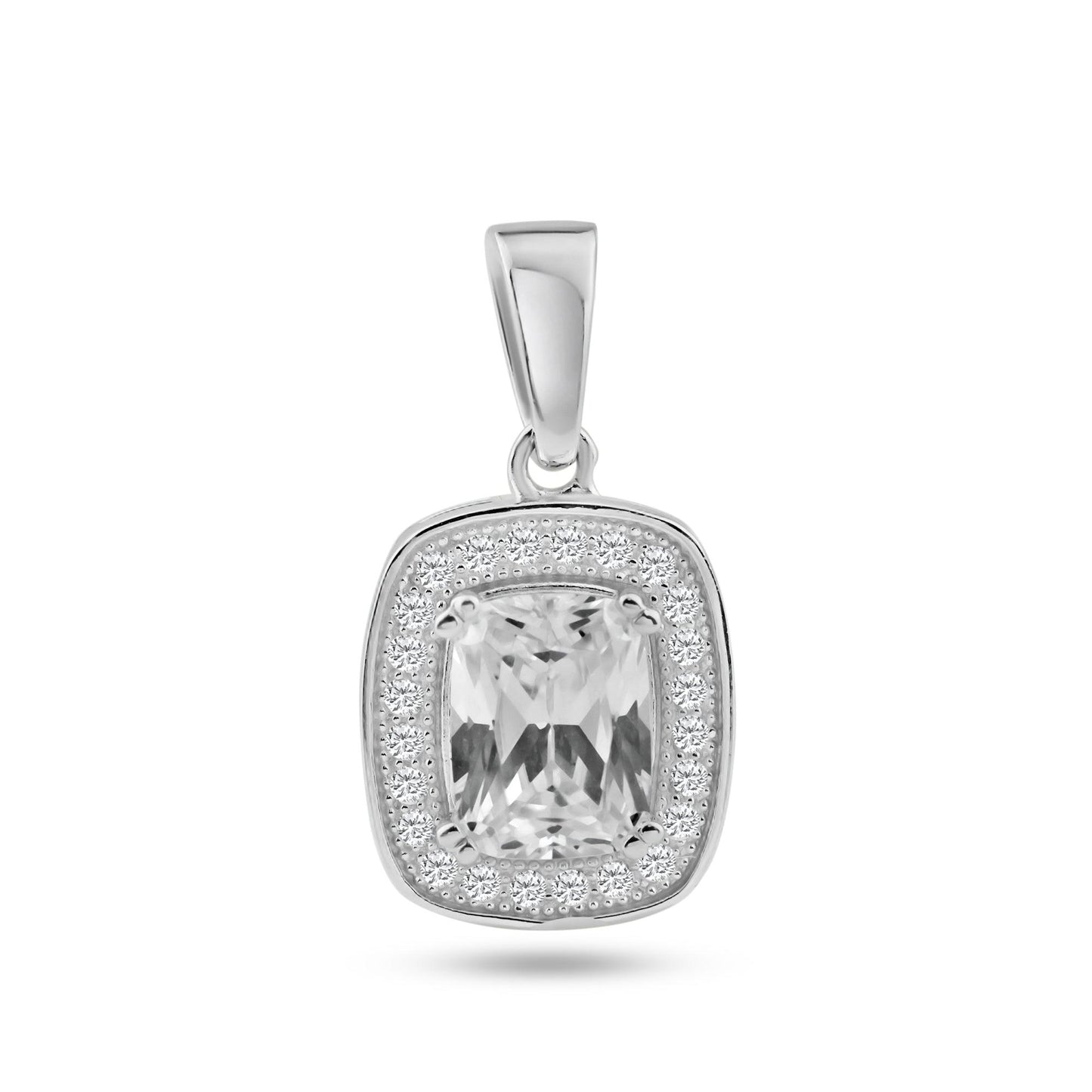 Sterling Silver 925 Rhodium Plated Rectangular Halo White CZ Dangling Pendant
