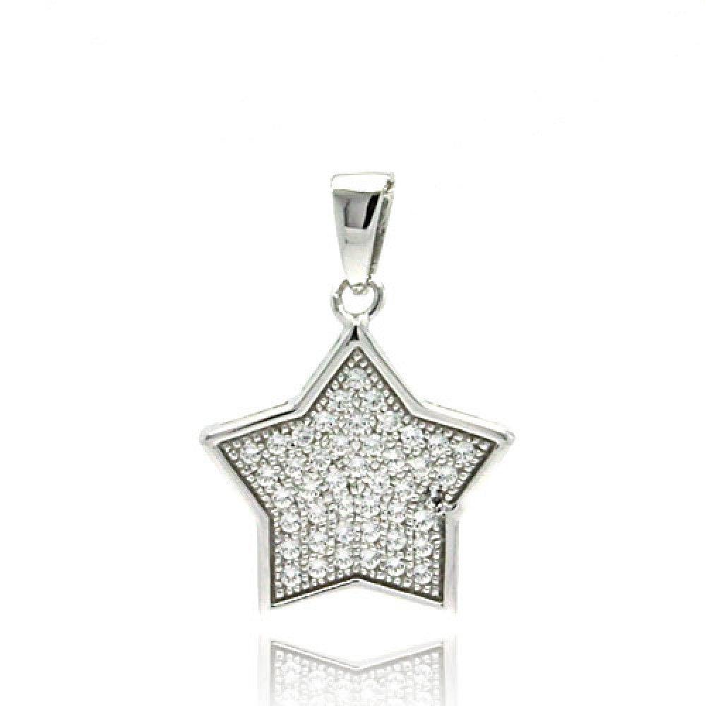 Sterling Silver 925 Rhodium Plated Star CZ Inlay Dangling Pendant