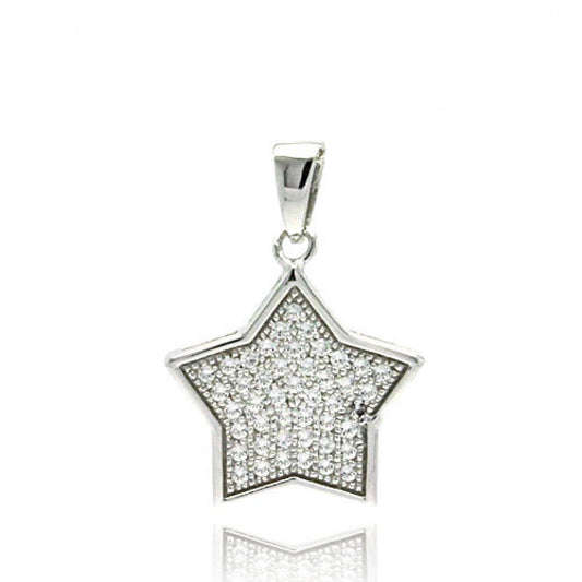 Sterling Silver 925 Rhodium Plated Star CZ Inlay Dangling Pendant