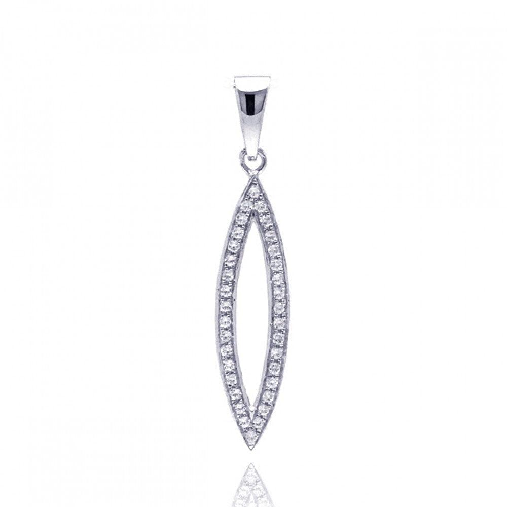 Sterling Silver 925 Rhodium Plated Marquise CZ Oval Geometric Dangling Pendant
