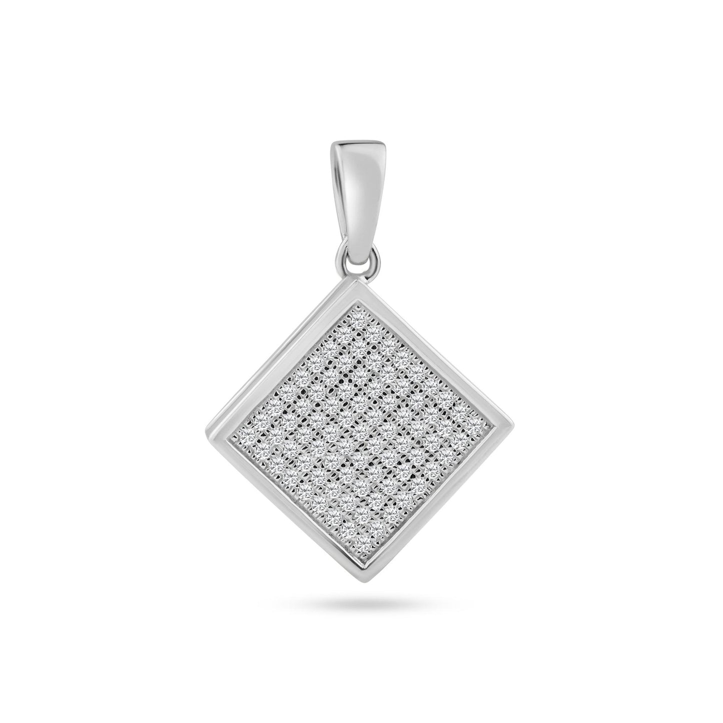 Sterling Silver 925 Rhodium Plated Square Micro Pave White CZ Dangling Pendant