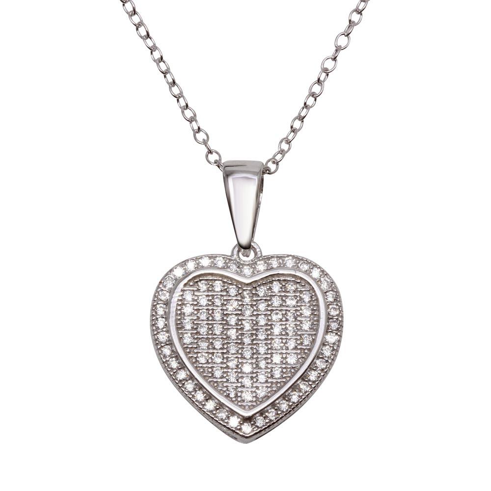 Sterling Silver 925 Rhodium Plated Heart Micro Pave CZ Dangling Pendant Chain