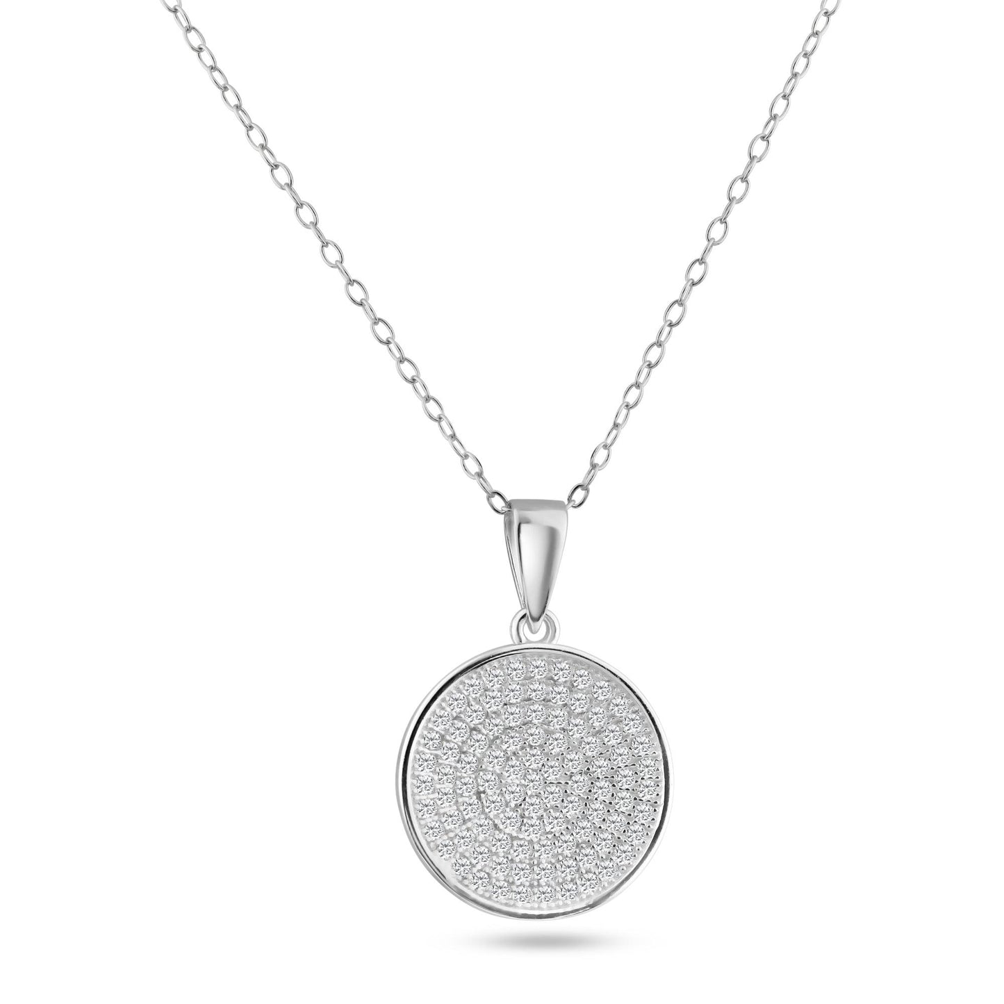 Sterling Silver 925 Rhodium Plated Round Circle Micro Pave CZ Dangling Pendant