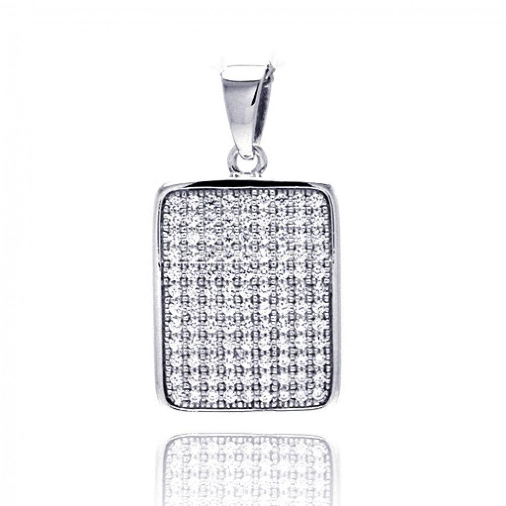 Sterling Silver 925 Rhodium Plated Rectangle Micro Pave CZ Dangling Pendant