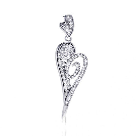 Sterling Silver 925 Rhodium Plated Elongated Heart Micro Pave CZ New Pendant