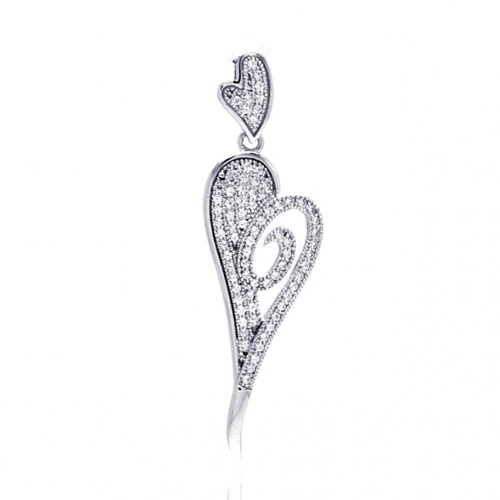 Sterling Silver 925 Rhodium Plated Elongated Heart Micro Pave CZ New Pendant