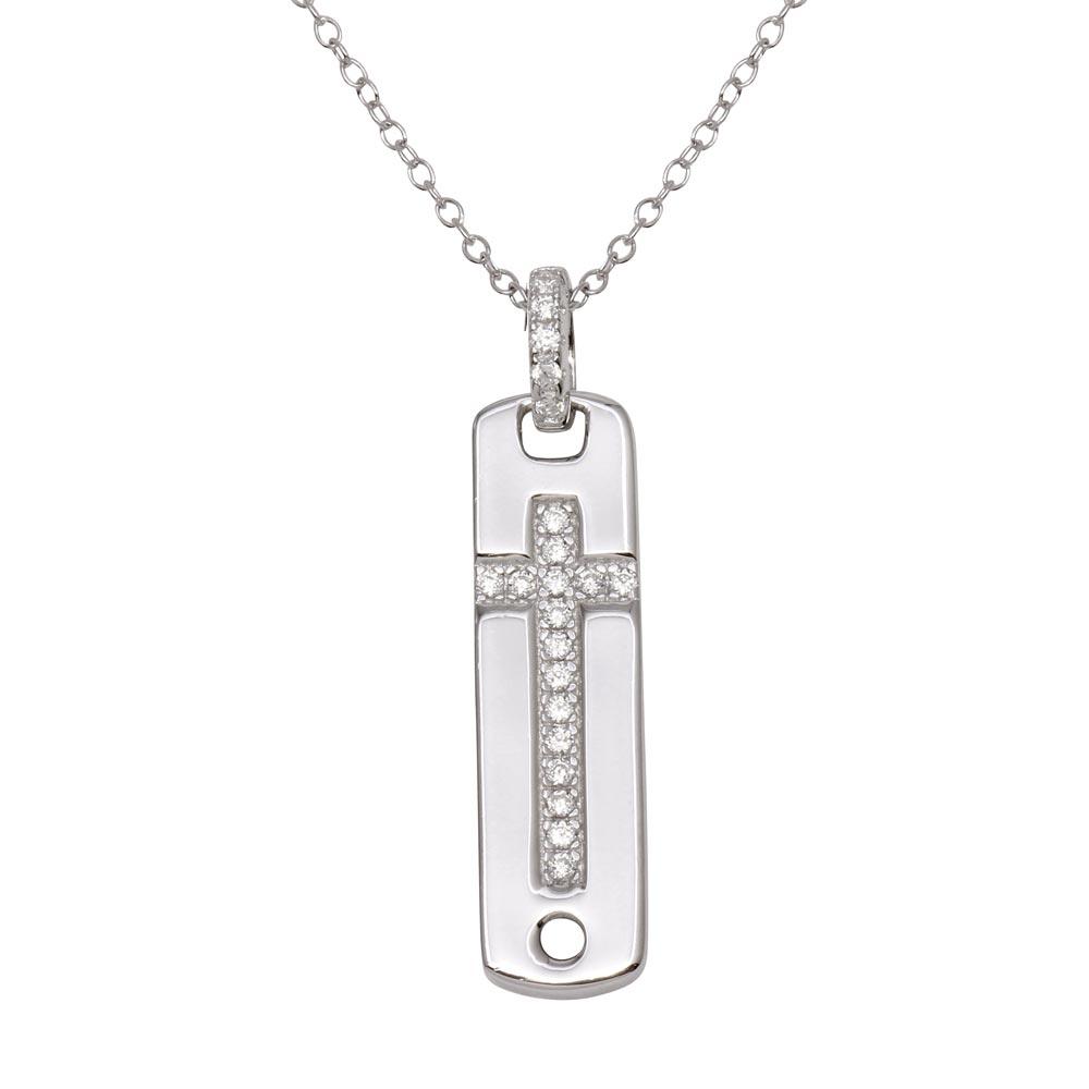 Sterling Silver 925 Rhodium Plated Cross Micro Pave Christian CZ Pendant Chain