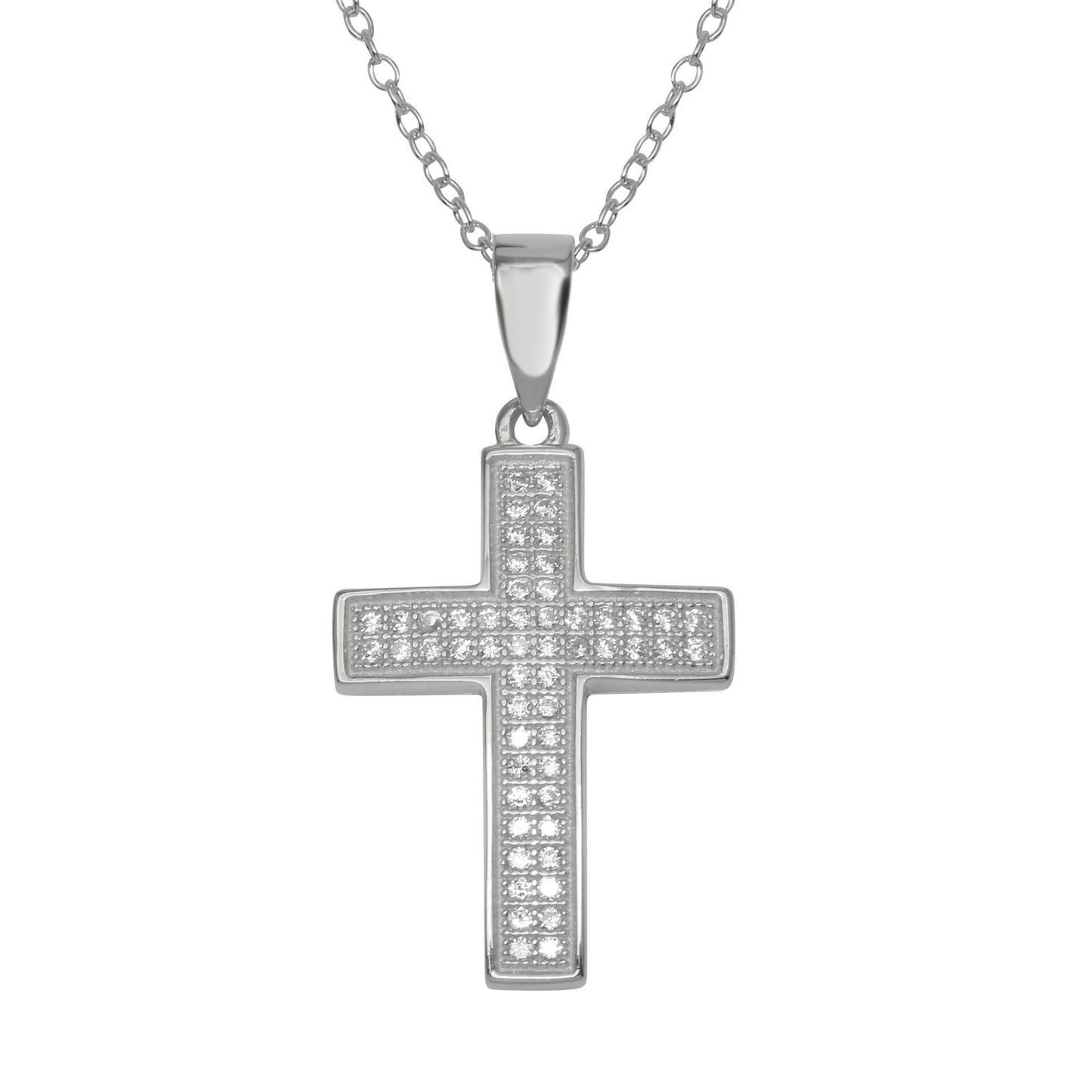 Sterling Silver 925 Rhodium Plated Cross Christian Micro Pave CZ Cross Pendant